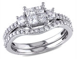 1.00 Carat (ctw I2-I3, H-I) Princess-Cut Diamond Engagement Ring & Wedding Band Set in 14K White Gold
